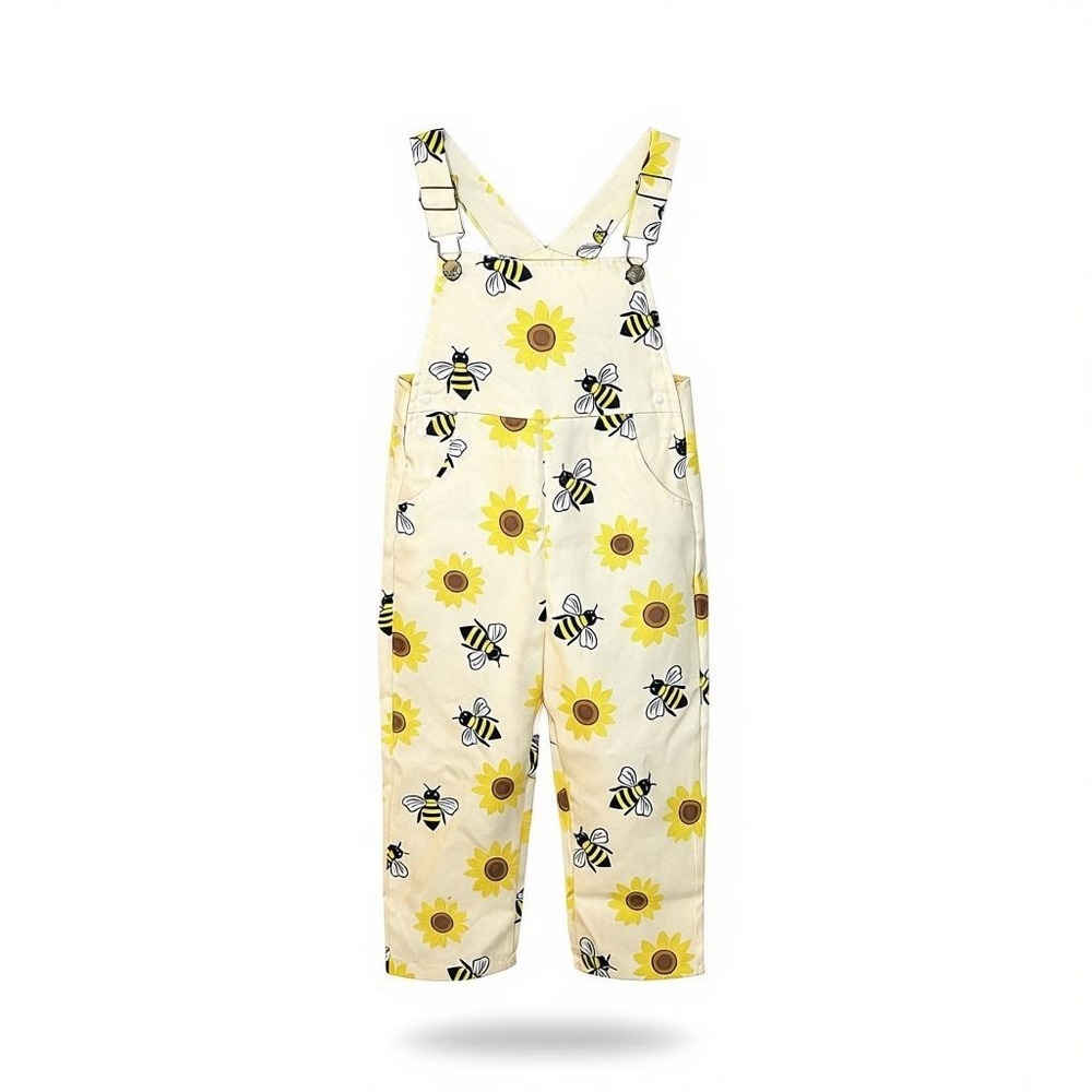 Toddler Sunflower Bee Overalls • Adjustable Straps • Girls 3–4Y (runs small)